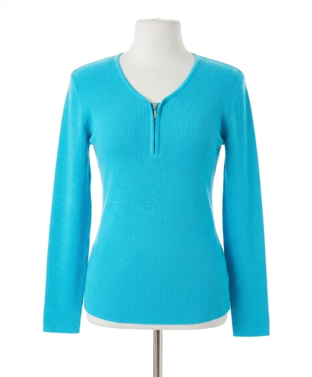 NEW ANGEL APPAREL zip v-neck top in turq
